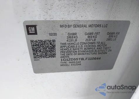 2020 Chevrolet Malibu Fwd Lt from USA, damaged, VIN 1G1ZD5ST8LF110644